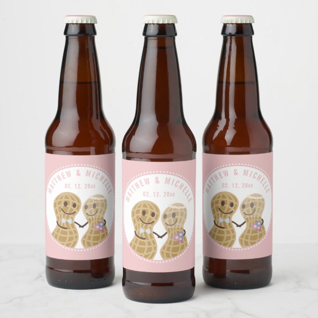 Nötter om varandra Rosa bröllop Brud Shower Ölflaska Etikett (Flaskor)