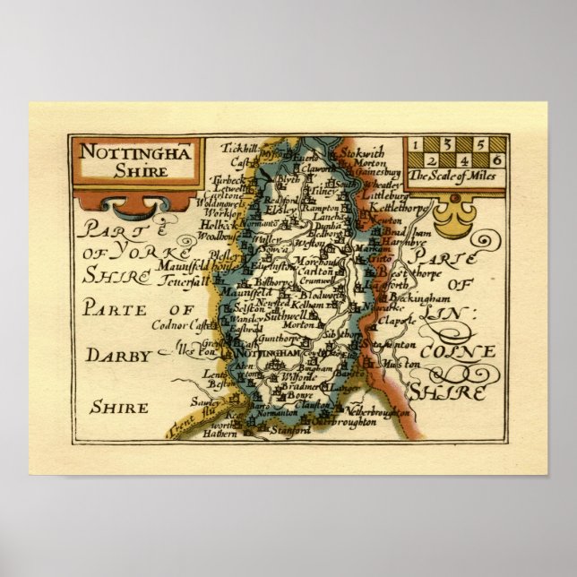 Nottinghamshire County England Old Antiquarian Kar Poster (Framsidan)