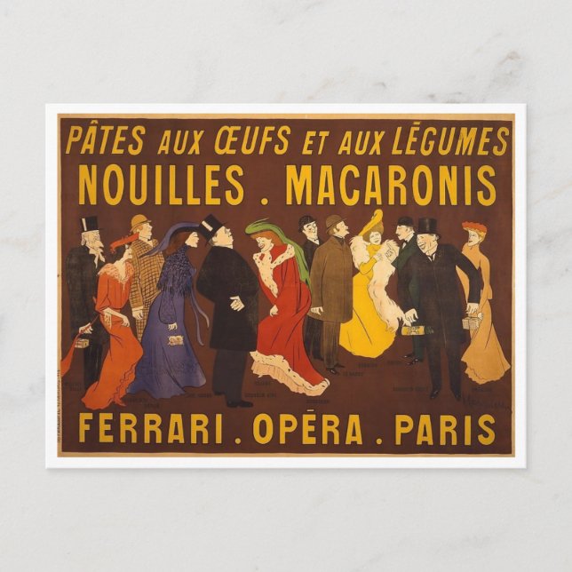 Nouilles, macaronis. Ferrari, Opéra, Paris. Vykort (Framsida)