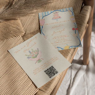 Nouveau Art Handritad Randig QR-kod Bröllop Inbjudningar
