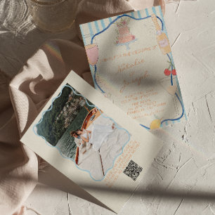 Nouveau Art Handritad Randig QR-kod Bröllop Inbjudningar