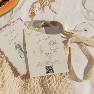 Nouveau Art Handritad Vintage QR-kod Bröllop Inbjudningar