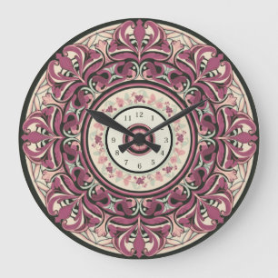 Nouveau Blommigt Mandala Wall Clock Stor Klocka