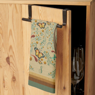 Nouveau Butterflies och Orange Träd Kökshandduk