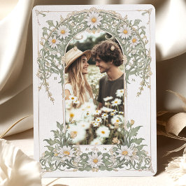 Nouveau Daisys Photo Bröllop Ivory Grönt Inbjudningar