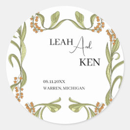 Nouveau Flower Bröllop Runt Klistermärke