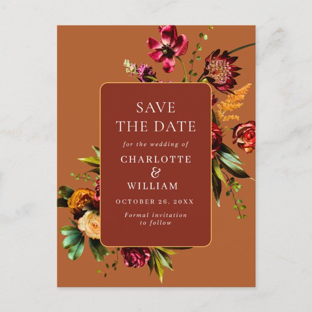 Nouveau Flowers Bröllop spara datum QR-kod Vykort (Framsida)