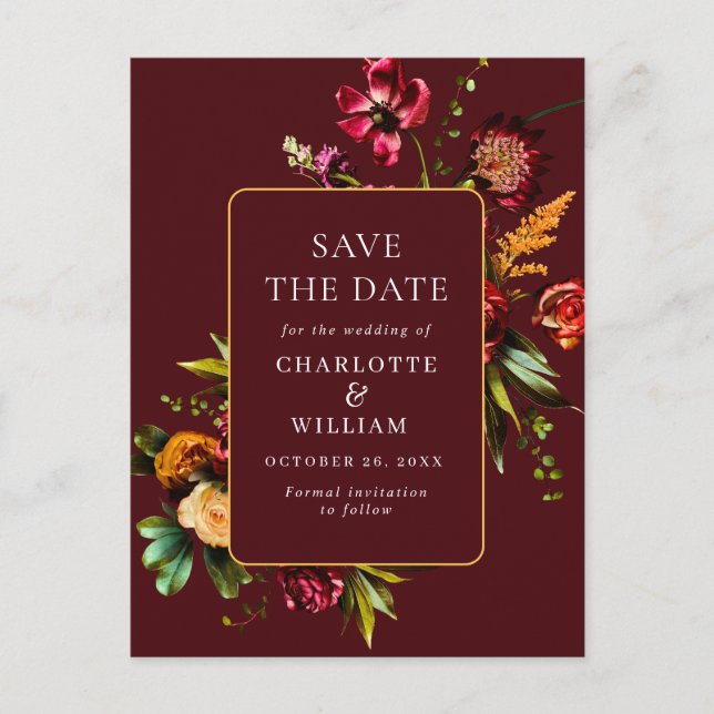 Nouveau Flowers Bröllop spara datum QR-kod Vykort (Framsida)