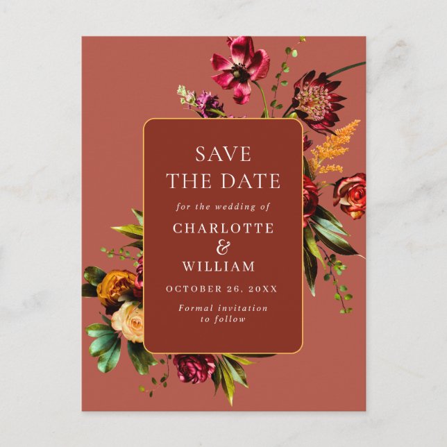 Nouveau Flowers Bröllop spara datum QR-kod Vykort (Framsida)