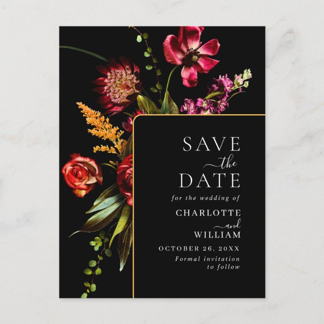 Nouveau Flowers Bröllop spara datum QR-kod Vykort (Framsida)