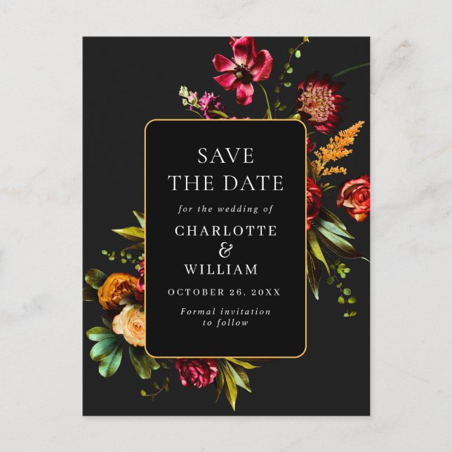 Nouveau Flowers Bröllop spara datum QR-kod Vykort (Framsida)