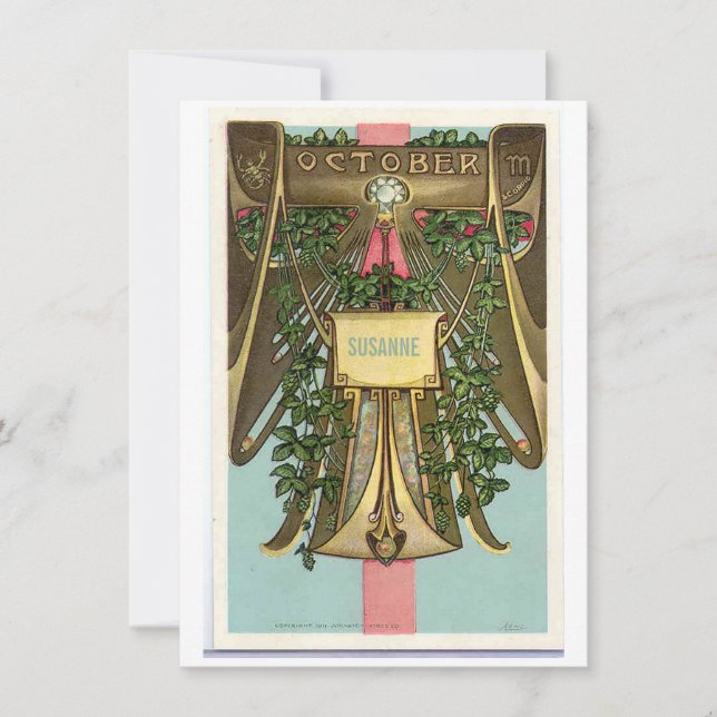 Nouveau Oktober Scorpio zodiac födelsedagsinbjudan Inbjudningar (Framsida)