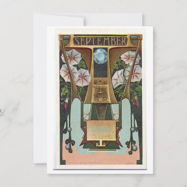 Nouveau September Libra zodiac-födelsedagsinbjudan Inbjudningar (Framsida)