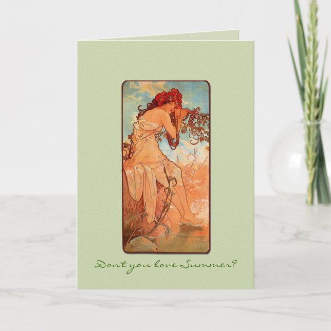 Nouveau Summer Girl Solstice Greeting Card Kort (Framsida)