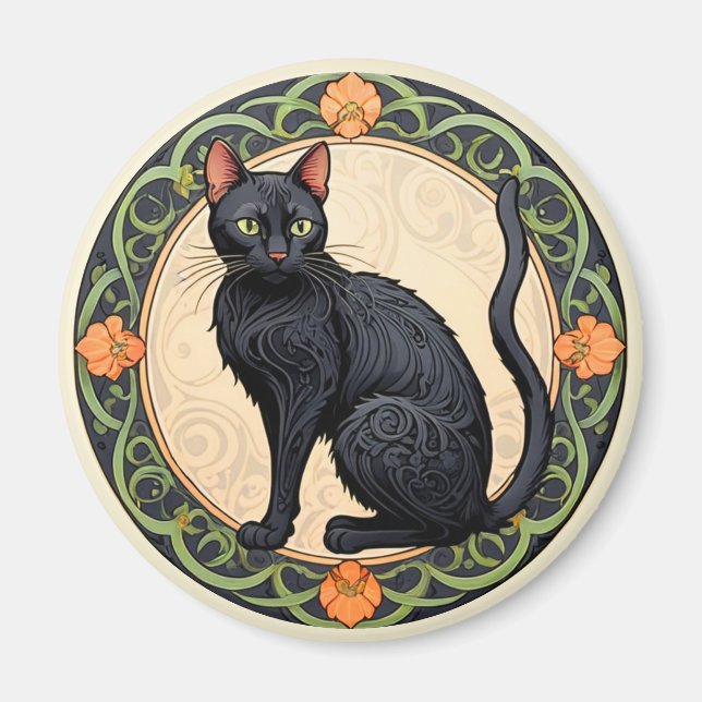 Nouveau svart katt magnet (Framsidan)