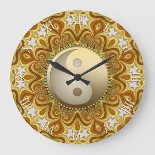 Nouveau tar tid på den guld- Yin Yang Feng Shui Stor Klocka