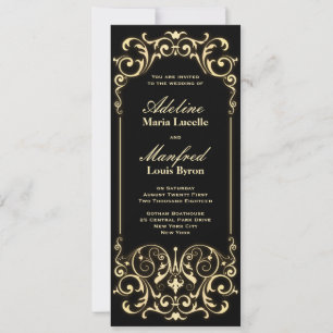 Nouveau Victorian: Black & Guld Bröllop Inbjudningar