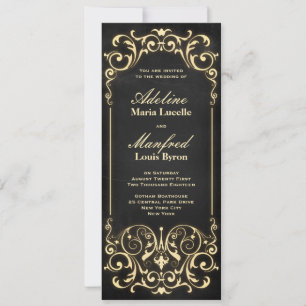 Nouveau Victorian: Black & Guld Bröllop Inbjudningar