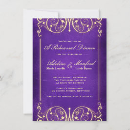Nouveau Victorian Guld Eggplant Rehearsal Dinner Inbjudningar