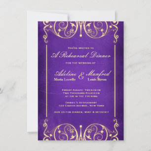 Nouveau Victorian Guld Eggplant Rehearsal Dinner Inbjudningar