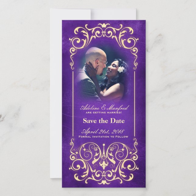 Nouveau Victorian: Guld & Eggplant Spara datum Datumet (Framsida)