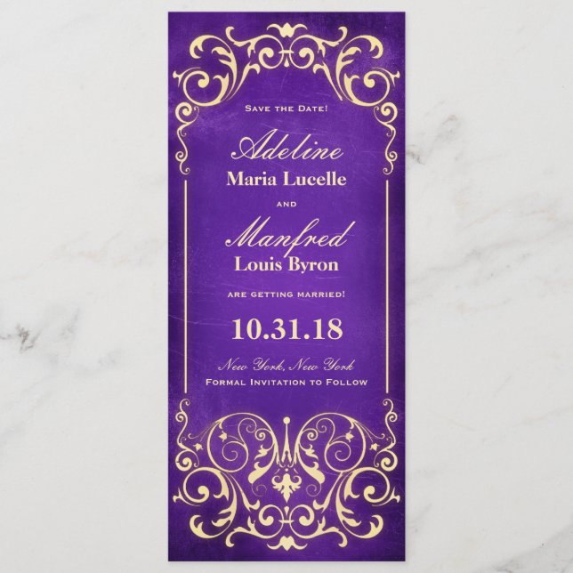 Nouveau Victorian: Guld & Eggplant Spara datum Spara Datumet (Framsida)