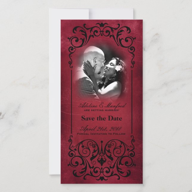 Nouveau Victorian: Red & Black Save Date Spara Datumet (Framsida)