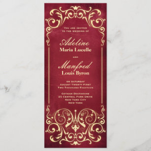 Nouveau Victorian: Red & Guld Bröllop Inbjudningar