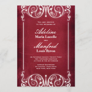Nouveau Victorian: Red & White Bröllop Inbjudningar
