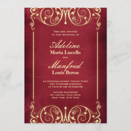 Nouveau Victorian: Vintage Red & Guld Bröllop Inbjudningar