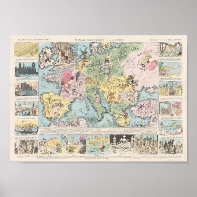 Nouvelle carte d'Europe, Albert Robida Poster (Framsidan)