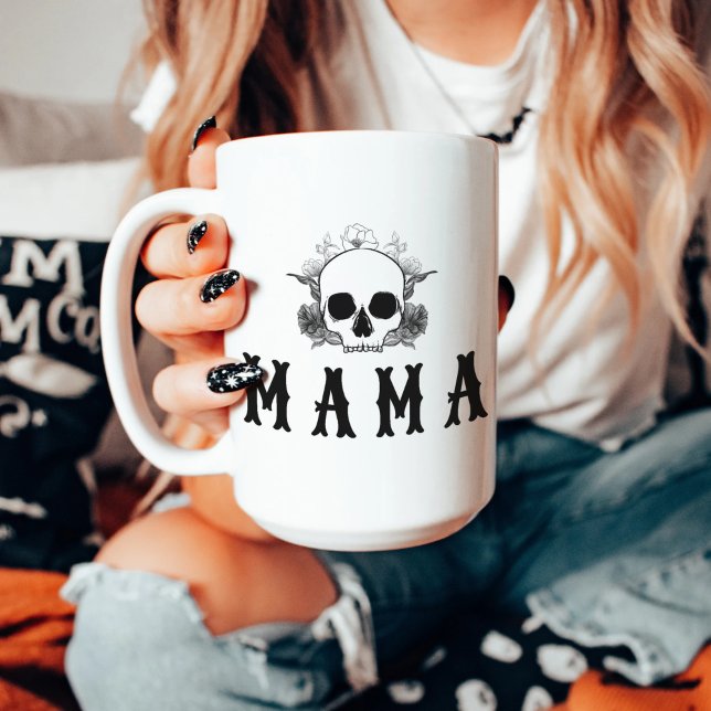 NOVA Black Blommigt Skull Halloween Mamma Kaffemugg (Skapare uppladdad)