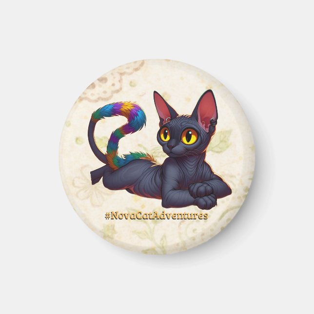 Nova Cat Adventures – Egyptian-Inspired Black Cat  Magnet (Framsidan)