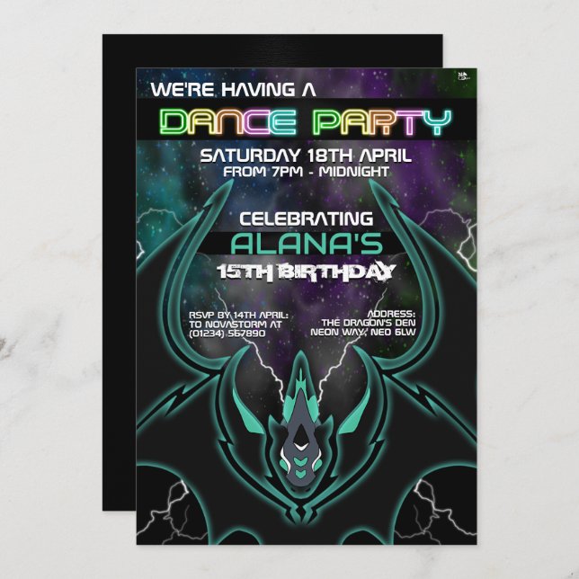 Nova Dragon Glow Party-inbjudningar Inbjudningar (Fram/baksida)