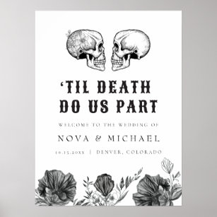 NOVA Gothic Blommigt Skull Til Död Bröllop Välkomm Poster