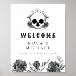 NOVA Gothic Blommigt Skull Til Död Bröllop Välkomm Poster