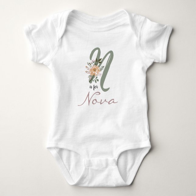 Nova Namn Reveal Blommigt Brev N Girl Flower T Shirt (Framsida)