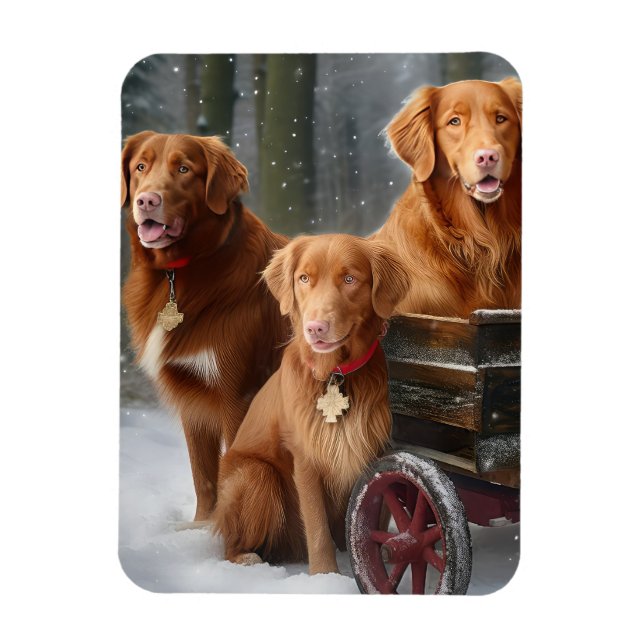 Nova Scotia Anka Toller Retriever Snowy Sleigh Magnet (Vertikal)