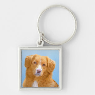 Nova Scotia Anka Tolling Retriever Hund Painting Fyrkantig Silverfärgad Nyckelring