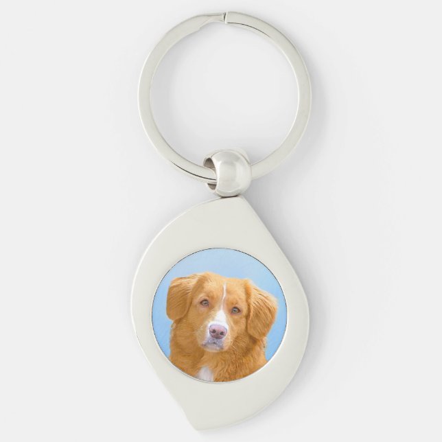 Nova Scotia Anka Tolling Retriever Hund Painting Swirl Silverfärgad Nyckelring (Framsidan)