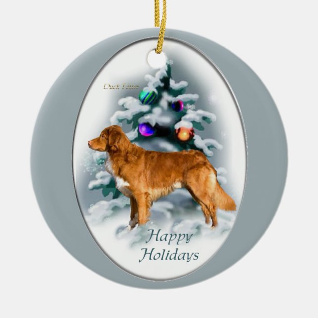 Nova Scotia Anka Tolling Retriever-julklappar Julgransprydnad Keramik (Framsidan)