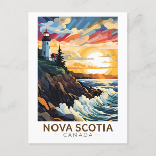 Nova Scotia Canada Lighthouse Travel Art Vintage Vykort