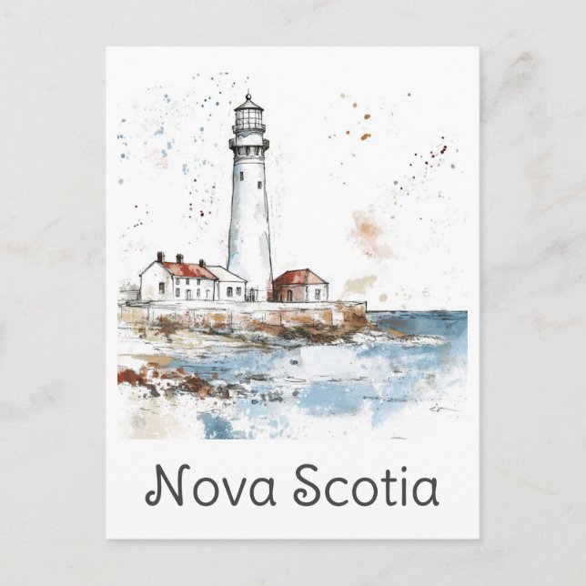 Nova Scotia Canada Lighthouse Watercolor Travel Vykort (Framsida)