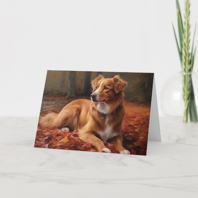 Nova Scotia Duck Terrier på höstlöv faller Kort (Framsida)