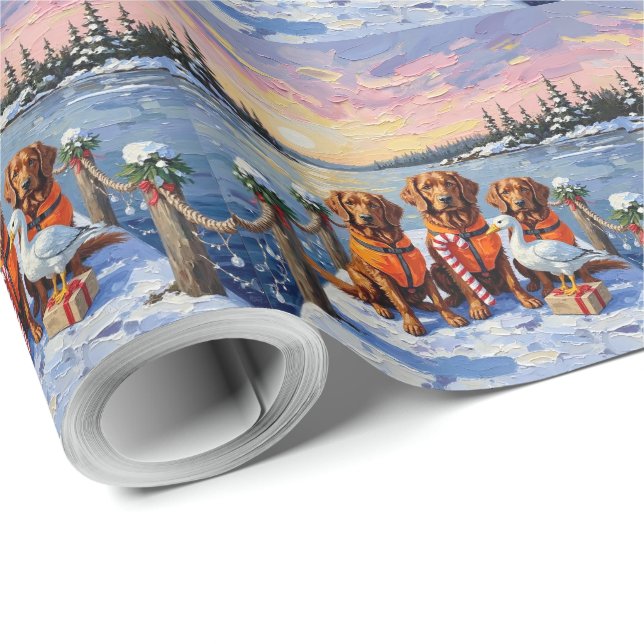 Nova Scotia Duck Toller Christmas Frozen Lake Presentpapper (Rulle Hörn)