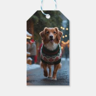 Nova Scotia Duck Toller Jul Snö Semester Presentetikett