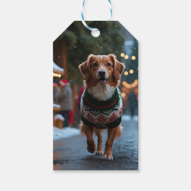 Nova Scotia Duck Toller Jul Snö Semester Presentetikett (Framsidan)