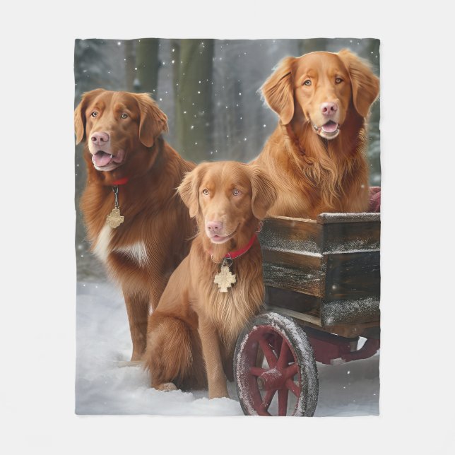 Nova Scotia Duck Toller Retriever Snöig släde Fleecefilt (Framsidan)