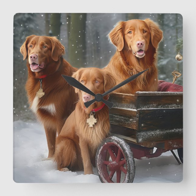 Nova Scotia Duck Toller Retriever Snöig släde Fyrkantig Klocka (Framsida)