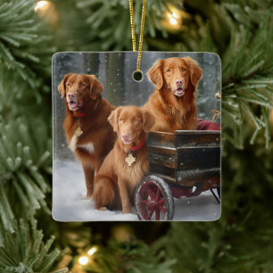 Nova Scotia Duck Toller Retriever Snöig släde Julgransprydnad Keramik